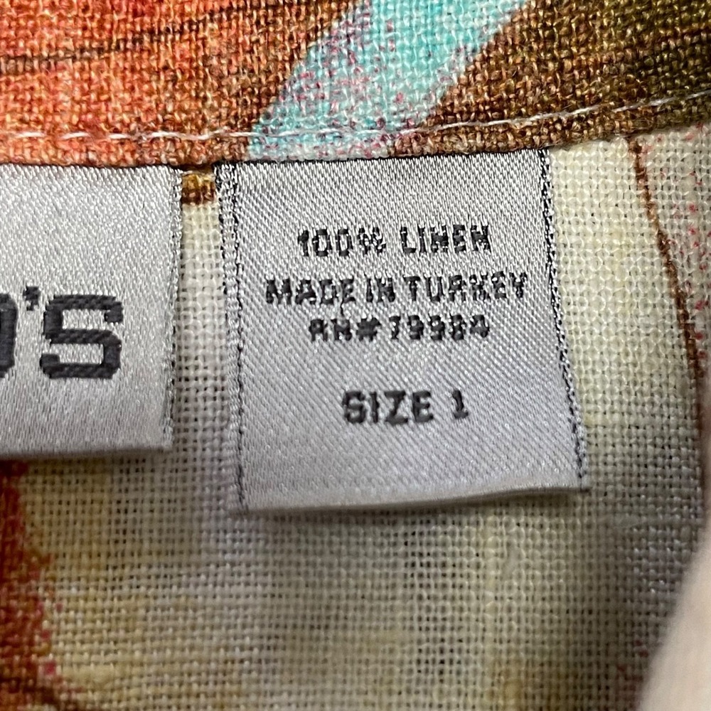 Vintage Chico's Sz 1 (M) Floral 100% Linen Shacket Shirt Jacket Lagen Artsy Boho - Picture 13 of 15